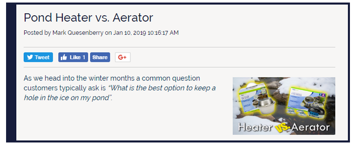 Screen Shot of Blog Post For Pond Heater Vs Aerator